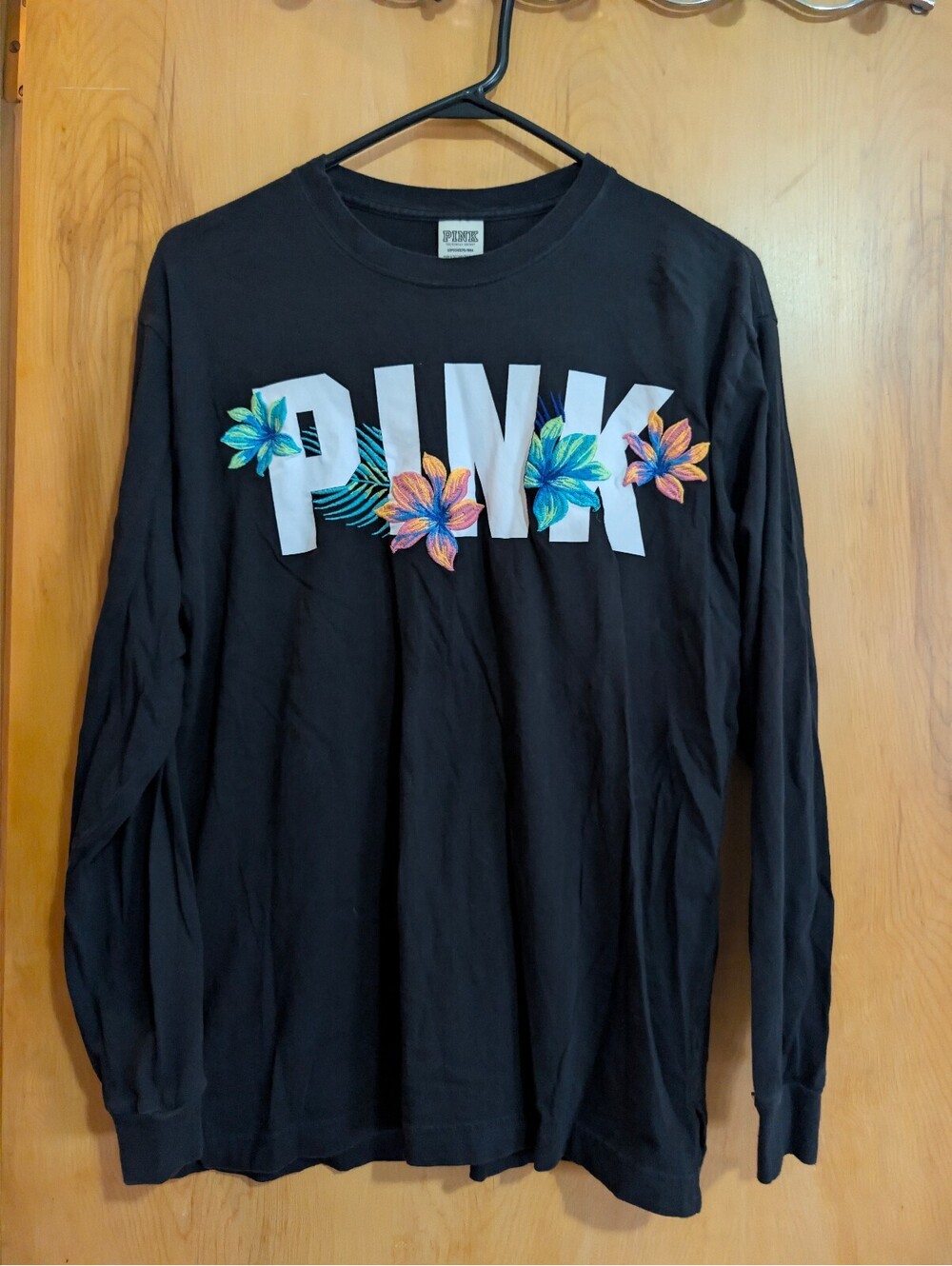 PINK Victoria's Secret Black Long Sleeve Floral Logo Shirt